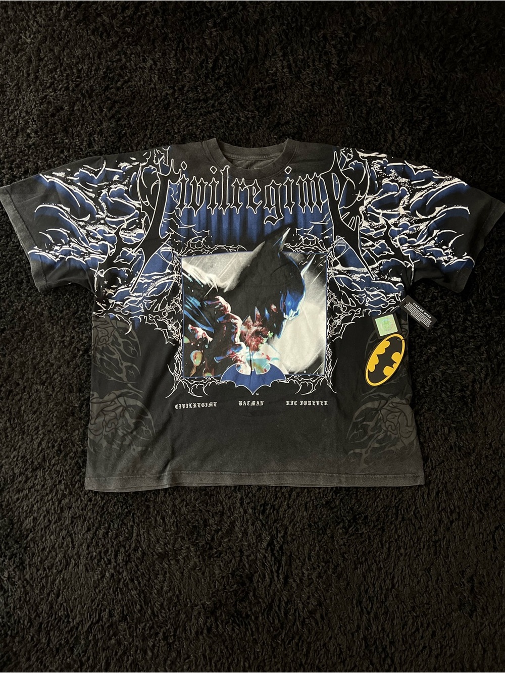 Batman Black Tee with Yellow Bat Emblem